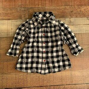 Wrangler baby girls size 12M black and white plaid long sleeve button up dress